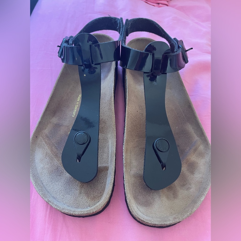 BIRKENSTOCK KAIRO Black Patent Leather Thong/Sandal US 8/8.5 EU 39